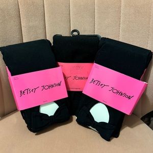 Cute Betsey Johnson Black Bowtie Ankle & Warm Fleece-lined Leggings
